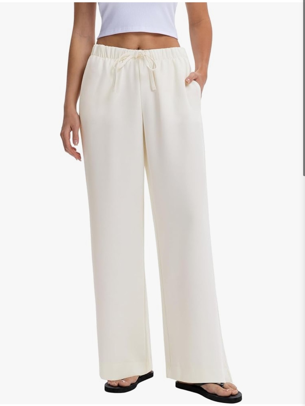 Amazon Cream Wide-Leg Drawstring Trousers, small, 29 inch inseam